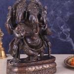 Exquisite Vintage Brass Trimukha Ganapati Sculpture - 12" Three-Faced Lord Ganesha